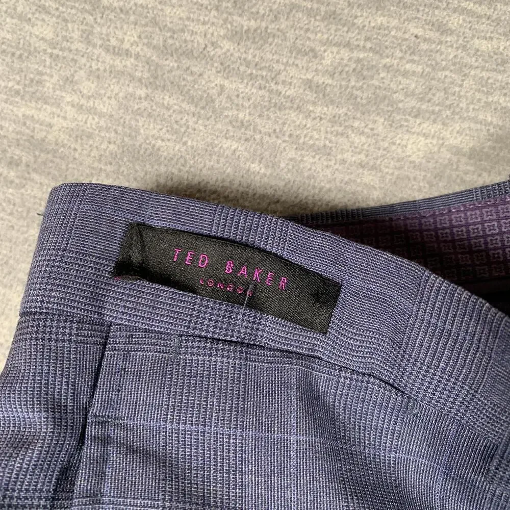 Ted Baker Dress Pants Mens 34x34 Blue Wool Check Jefferson Flat Front Canada